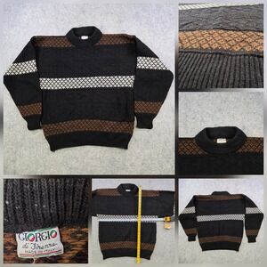 Giorgio Di Firenze Sweater Mens Medium? Black Fair Isle Mock Neck Knit Italy